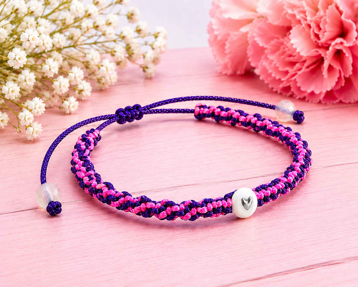 Pulsera Corazón de Violeta 💖 | Macramé Artesanal