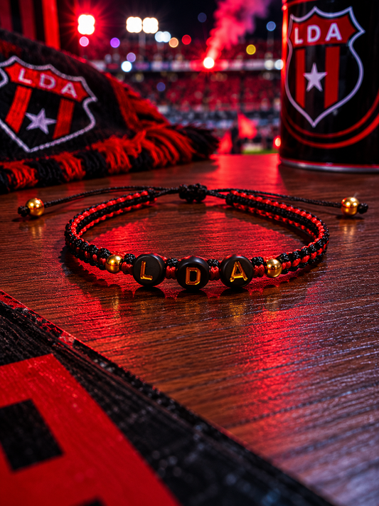 Pulsera LDA en macramé rojo y negro