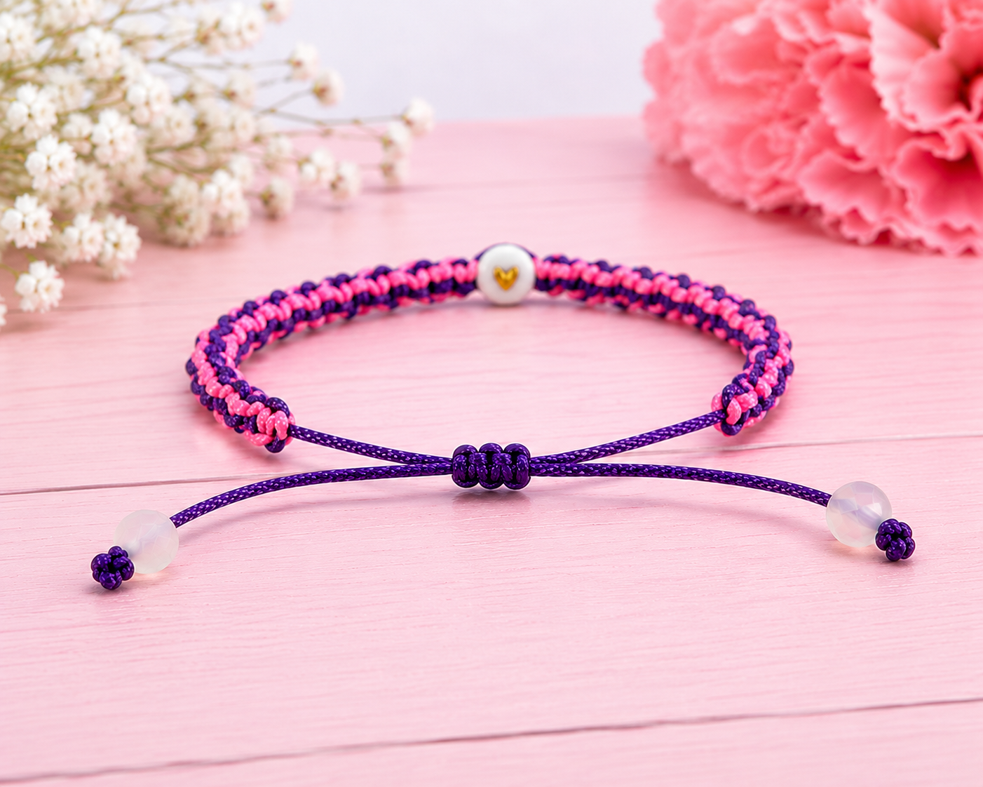 Pulsera Corazón de Violeta 💖 | Macramé Artesanal